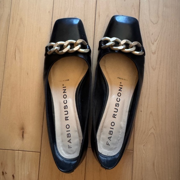 Fabio Rusconi Black Pumps with Gold Chain Detail Made in Italy Size 36